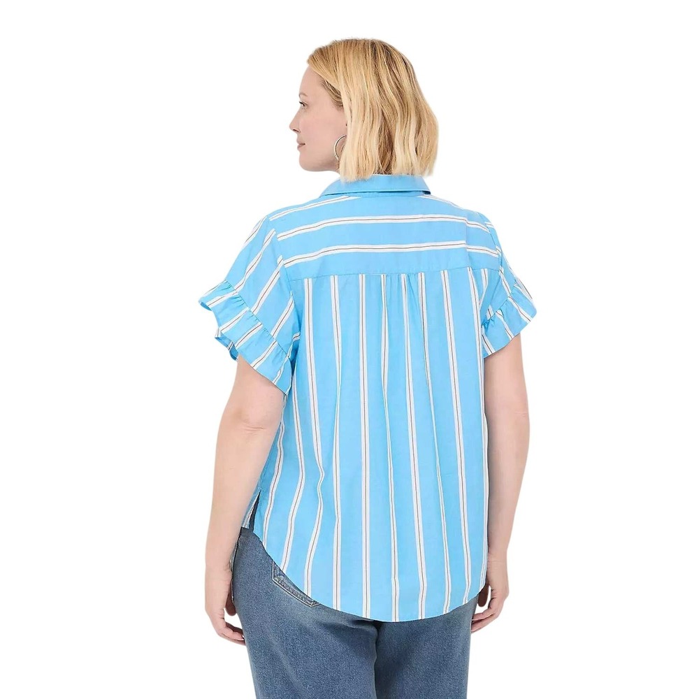 Lane Bryant Ruffle Sleeve Button Down Top Blue Stripe NWT Women's Plus Size 22 - Picture 3 of 11